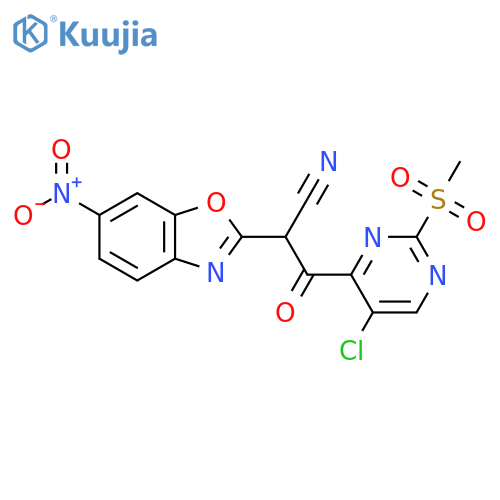 3-(5-Chloro-2-methanesulfonylpyrimidin-4-yl)-2-(6-nitro-1,3-benzoxazol-2-yl)-3-oxopropanenitrile structure
