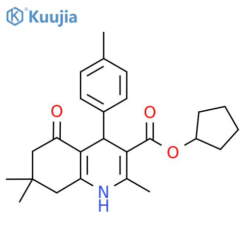 cyclopentyl 2,7,7-trimethyl-4-(4-methylphenyl)-5-oxo-1,4,5,6,7,8-hexahydroquinoline-3-carboxylate structure