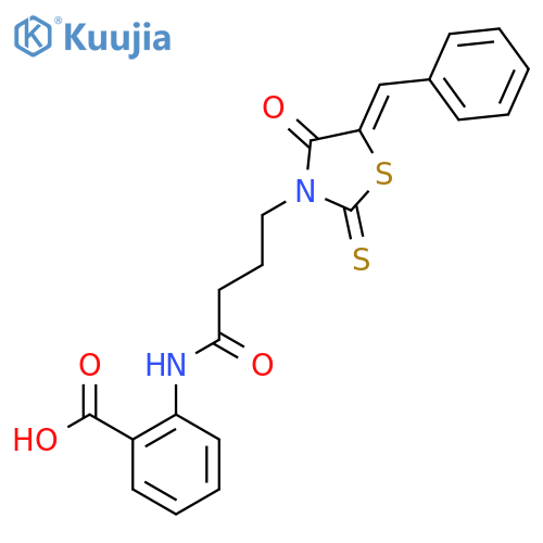 2-{4-(5Z)-4-oxo-5-(phenylmethylidene)-2-sulfanylidene-1,3-thiazolidin-3-ylbutanamido}benzoic acid structure