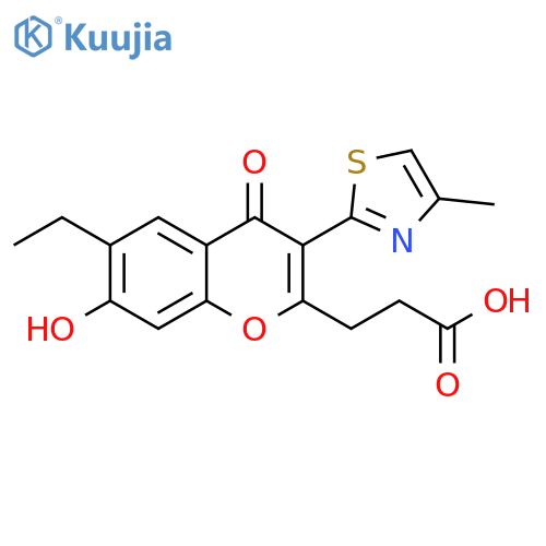 3-6-ethyl-7-hydroxy-3-(4-methyl-1,3-thiazol-2-yl)-4-oxo-4H-chromen-2-ylpropanoic acid structure