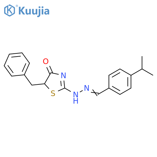 (2E)-5-benzyl-2-(E)-2-{4-(propan-2-yl)phenylmethylidene}hydrazin-1-ylidene-1,3-thiazolidin-4-one structure