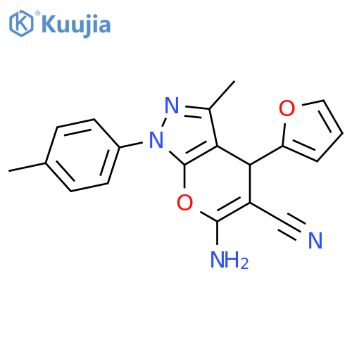 <br>6-Amino-4-furan-2-yl-3-methyl-1-p-tolyl-1,4-dihydro-pyrano[2,3-c]pyrazole-5 -carbonitrile structure