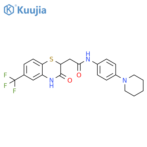 2-3-oxo-6-(trifluoromethyl)-3,4-dihydro-2H-1,4-benzothiazin-2-yl-N-4-(piperidin-1-yl)phenylacetamide structure