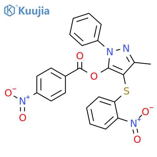 3-methyl-4-(2-nitrophenyl)sulfanyl-1-phenyl-1H-pyrazol-5-yl 4-nitrobenzoate structure