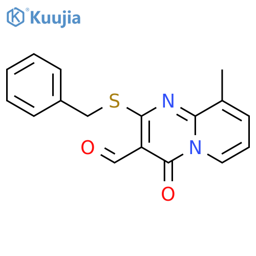 2-benzylsulfanyl-9-methyl-4-oxopyrido[1,2-a]pyrimidine-3-carbaldehyde structure