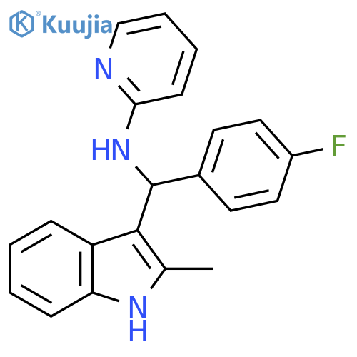 N-[(4-fluorophenyl)(2-methyl-1H-indol-3-yl)methyl]pyridin-2-amine structure