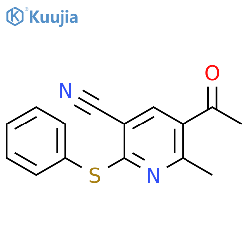 5-acetyl-6-methyl-2-(phenylthio)nicotinonitrile structure