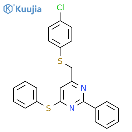 Pyrimidine, 4-[[(4-chlorophenyl)thio]methyl]-2-phenyl-6-(phenylthio)- structure