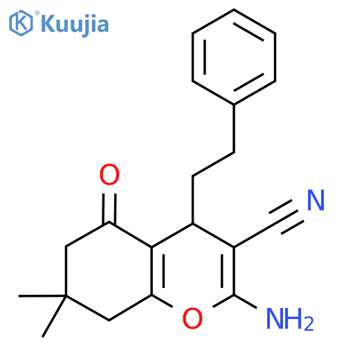 2-amino-7,7-dimethyl-5-oxo-4-(2-phenylethyl)-5,6,7,8-tetrahydro-4H-chromene-3-carbonitrile structure