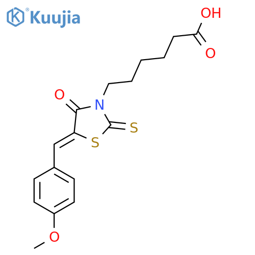 6-[(5Z)-5-[(4-Methoxyphenyl)methylidene]-4-oxo-2-sulfanylidene-1,3-thiazolidin-3-yl]hexanoic acid structure
