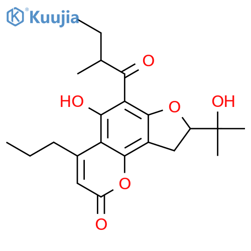 5-hydroxy-8-(1-hydroxy-1-methyl-ethyl)-6-(2-methyl-butyryl)-4-propyl-8,9-dihydro-furo[2,3-h]chromen-2-one structure