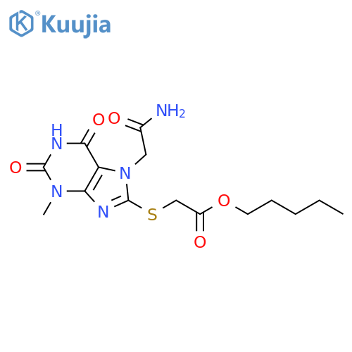 pentyl 2-{7-(carbamoylmethyl)-3-methyl-2,6-dioxo-2,3,6,7-tetrahydro-1H-purin-8-ylsulfanyl}acetate structure