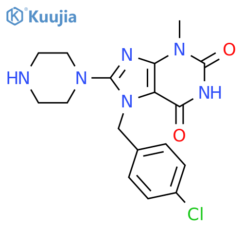 7-(4-chlorophenyl)methyl-3-methyl-8-(piperazin-1-yl)-2,3,6,7-tetrahydro-1H-purine-2,6-dione structure