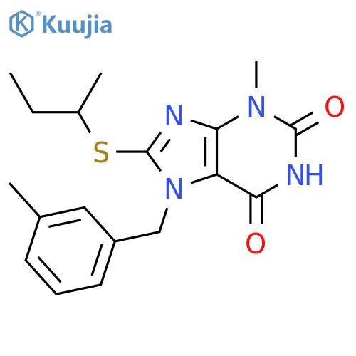 8-(butan-2-ylsulfanyl)-3-methyl-7-(3-methylphenyl)methyl-2,3,6,7-tetrahydro-1H-purine-2,6-dione structure