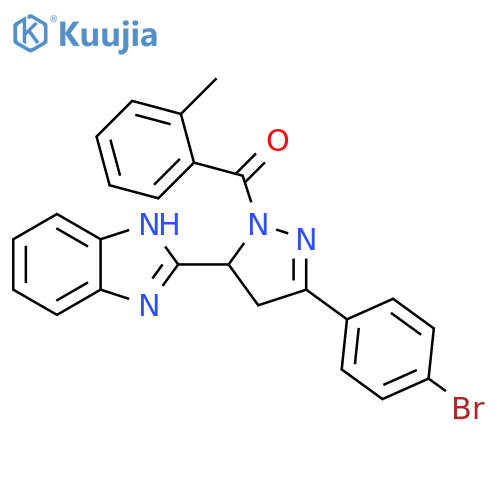 2-[3-(4-bromophenyl)-1-(2-methylbenzoyl)-4,5-dihydro-1H-pyrazol-5-yl]-1H-1,3-benzodiazole structure