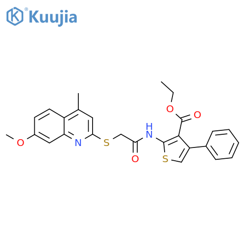 ethyl 2-{2-(7-methoxy-4-methylquinolin-2-yl)sulfanylacetamido}-4-phenylthiophene-3-carboxylate structure
