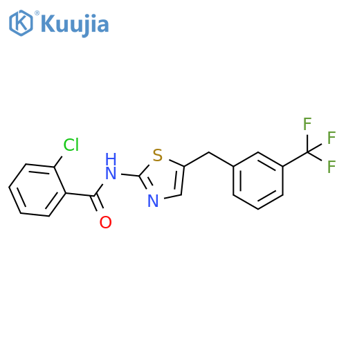 2-chloro-N-(5-{3-(trifluoromethyl)phenylmethyl}-1,3-thiazol-2-yl)benzamide structure