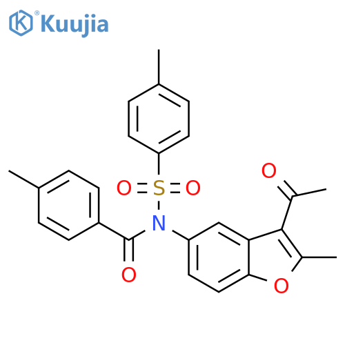 N-(3-acetyl-2-methyl-1-benzofuran-5-yl)-4-methyl-N-(4-methylbenzenesulfonyl)benzamide structure