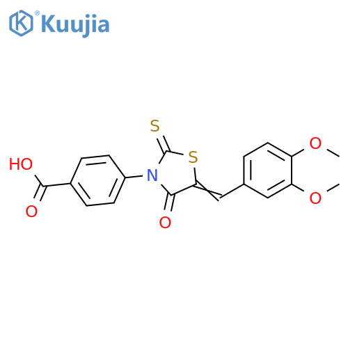 4-(5Z)-5-(3,4-dimethoxyphenyl)methylidene-4-oxo-2-sulfanylidene-1,3-thiazolidin-3-ylbenzoic acid structure
