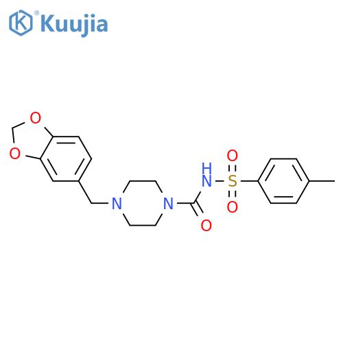 4-(1,3-benzodioxol-5-ylmethyl)-N-(4-methylphenyl)sulfonylpiperazine-1-carboxamide structure