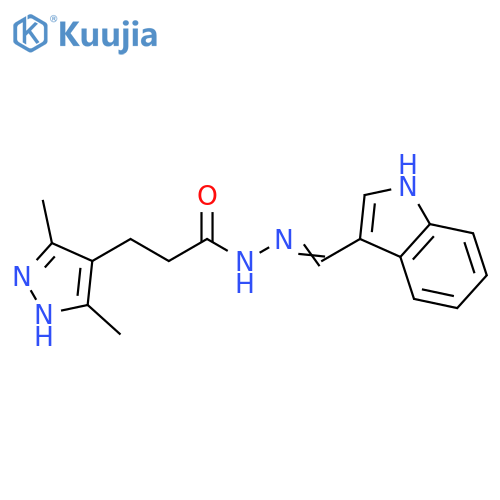3-(3,5-dimethyl-1H-pyrazol-4-yl)-N'-(1E)-(1H-indol-3-yl)methylidenepropanehydrazide structure