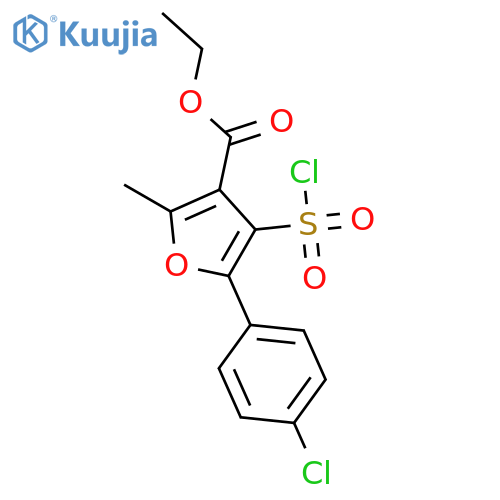 3-Furancarboxylic acid,5-(4-chlorophenyl)-4-(chlorosulfonyl)-2-methyl-, ethyl ester structure