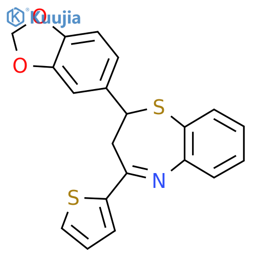 2-(2H-1,3-benzodioxol-5-yl)-4-(thiophen-2-yl)-2,3-dihydro-1,5-benzothiazepine structure