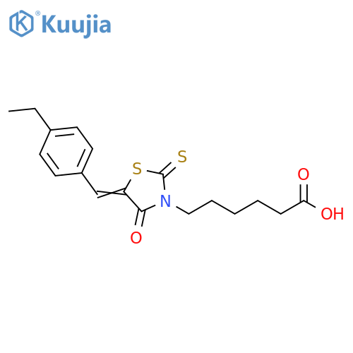 6-[(5Z)-5-[(4-Ethylphenyl)methylidene]-4-oxo-2-sulfanylidene-1,3-thiazolidin-3-yl]hexanoic acid structure