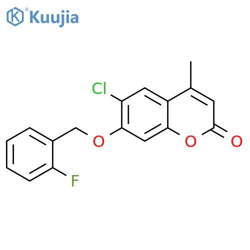 6-chloro-7-(2-fluorophenyl)methoxy-4-methyl-2H-chromen-2-one structure