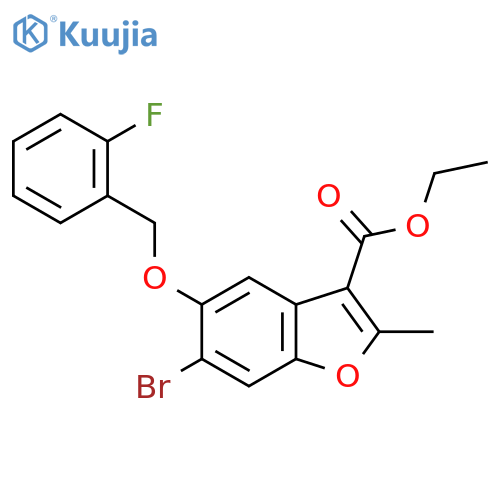 ethyl 6-bromo-5-(2-fluorophenyl)methoxy-2-methyl-1-benzofuran-3-carboxylate structure