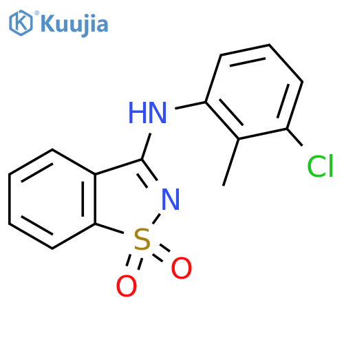 N-(3-chloro-2-methylphenyl)-1,2-benzothiazol-3-amine 1,1-dioxide structure