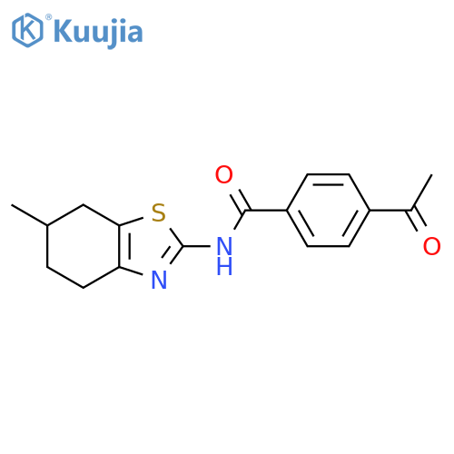 4-acetyl-N-(6-methyl-4,5,6,7-tetrahydro-1,3-benzothiazol-2-yl)benzamide structure
