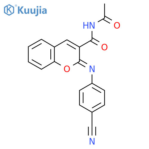 (2Z)-N-acetyl-2-[(4-cyanophenyl)imino]-2H-chromene-3-carboxamide structure