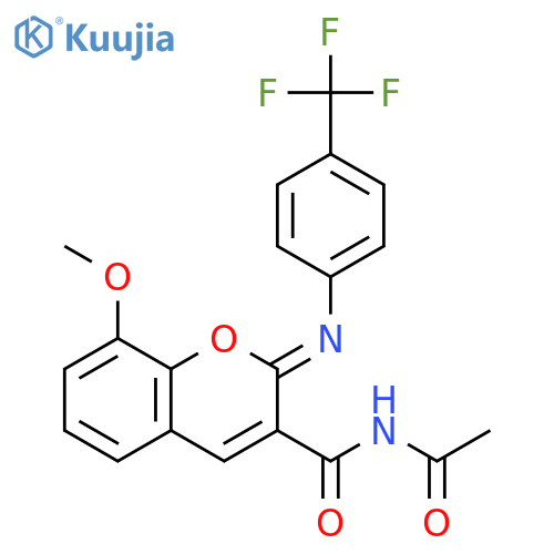 (2Z)-N-acetyl-8-methoxy-2-{4-(trifluoromethyl)phenylimino}-2H-chromene-3-carboxamide structure