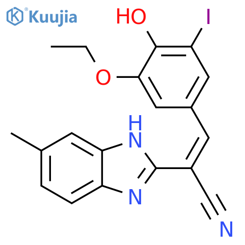 (2E)-3-(3-ethoxy-4-hydroxy-5-iodophenyl)-2-(6-methyl-1H-1,3-benzodiazol-2-yl)prop-2-enenitrile structure