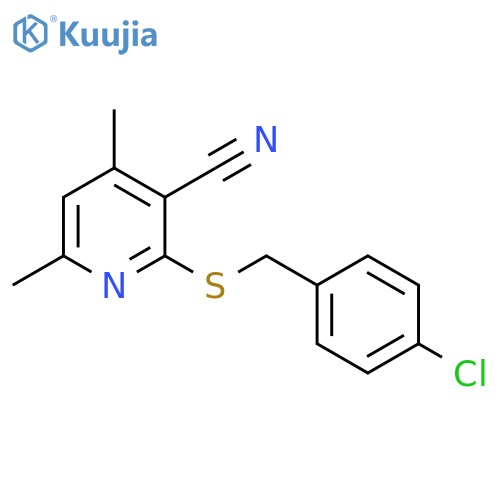2-{(4-chlorophenyl)methylsulfanyl}-4,6-dimethylpyridine-3-carbonitrile structure