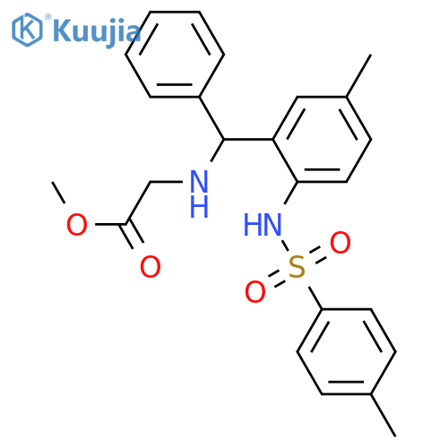 methyl 2-({5-methyl-2-(4-methylbenzenesulfonamido)phenyl(phenyl)methyl}amino)acetate structure