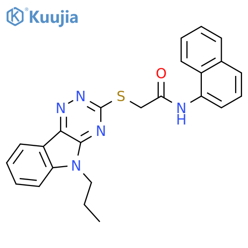 <br>N-(1-naphthyl)-2-[(5-propyl-5H-[1,2,4]triazino[5,6-b]indol-3-yl)sulfanyl]ac etamide structure
