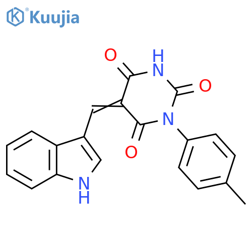 (5Z)-5-(1H-indol-3-yl)methylidene-1-(4-methylphenyl)-1,3-diazinane-2,4,6-trione structure