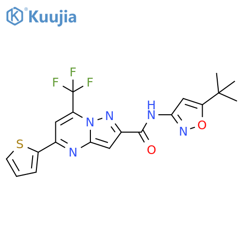N-(5-tert-butyl-1,2-oxazol-3-yl)-5-(thiophen-2-yl)-7-(trifluoromethyl)pyrazolo1,5-apyrimidine-2-carboxamide structure