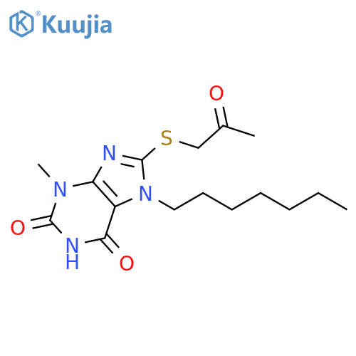 7-heptyl-3-methyl-8-(2-oxopropyl)sulfanyl-2,3,6,7-tetrahydro-1H-purine-2,6-dione structure