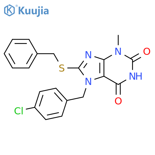 8-(benzylsulfanyl)-7-(4-chlorophenyl)methyl-3-methyl-2,3,6,7-tetrahydro-1H-purine-2,6-dione structure