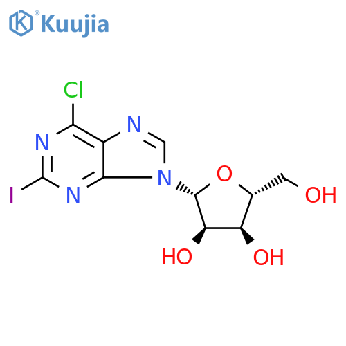(2R,3R,4S,5R)-2-(6-chloro-2-iodo-9H-purin-9-yl)-5-(hydroxymethyl)oxolane-3,4-diol structure