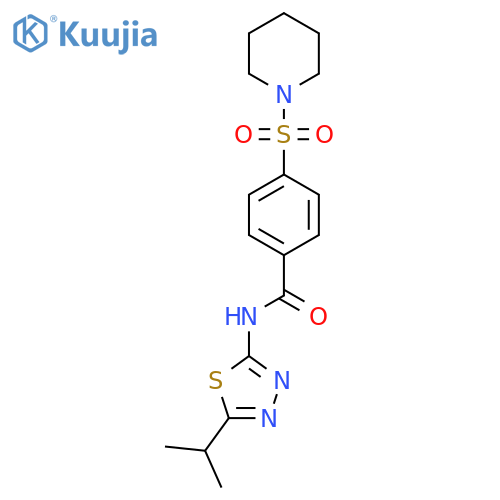 4-(piperidine-1-sulfonyl)-N-5-(propan-2-yl)-1,3,4-thiadiazol-2-ylbenzamide structure