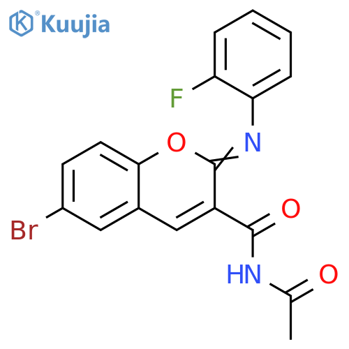 (2Z)-N-acetyl-6-bromo-2-(2-fluorophenyl)imino-2H-chromene-3-carboxamide structure