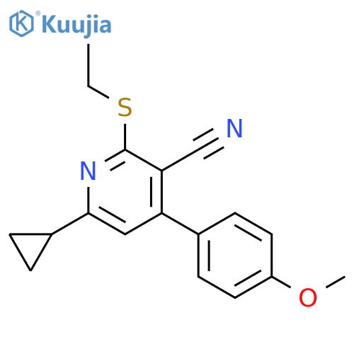 6-cyclopropyl-2-(ethylsulfanyl)-4-(4-methoxyphenyl)pyridine-3-carbonitrile structure