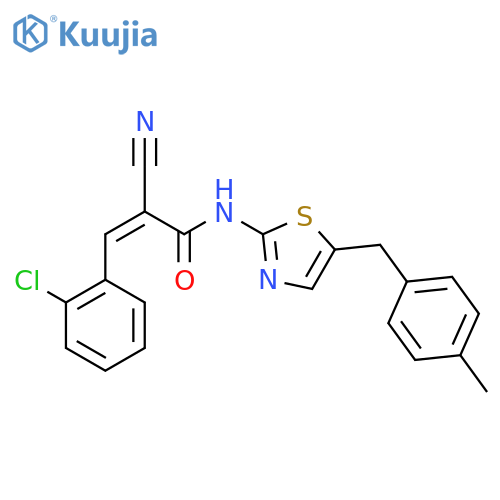 (2Z)-3-(2-chlorophenyl)-2-cyano-N-{5-(4-methylphenyl)methyl-1,3-thiazol-2-yl}prop-2-enamide structure