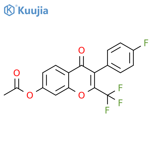 3-(4-fluorophenyl)-4-oxo-2-(trifluoromethyl)-4H-chromen-7-yl acetate structure
