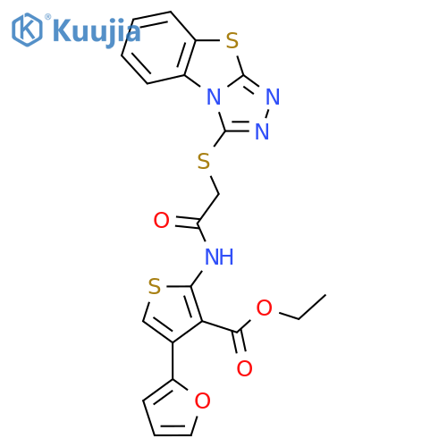 ethyl 4-(furan-2-yl)-2-(2-{7-thia-2,4,5-triazatricyclo6.4.0.0^{2,6}dodeca-1(8),3,5,9,11-pentaen-3-ylsulfanyl}acetamido)thiophene-3-carboxylate structure