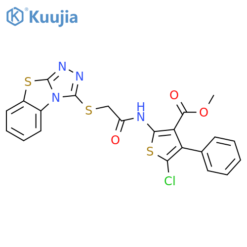 methyl 5-chloro-4-phenyl-2-(2-{7-thia-2,4,5-triazatricyclo[6.4.0.0^{2,6}]dodeca-1(8),3,5,9,11-pentaen-3-ylsulfanyl}acetamido)thiophene-3-carboxylate structure